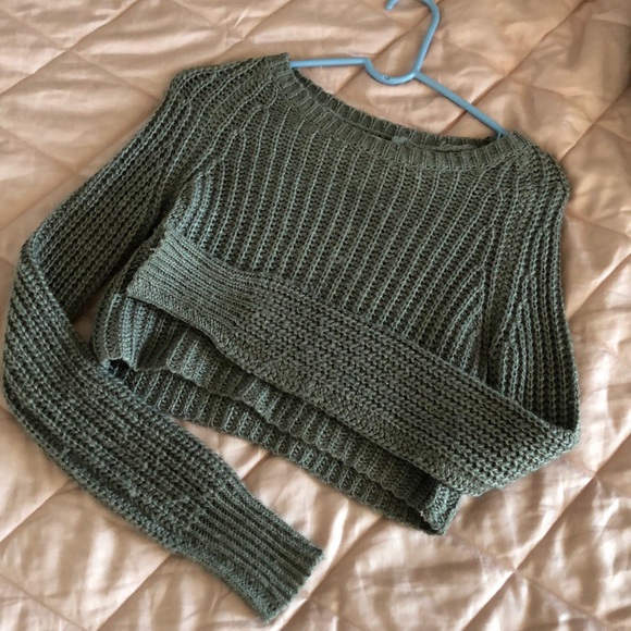 Kimchi Blue Grey Wool Knit Oversized Crop Sweater - Picture 5 of 6